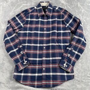 Thomas Payne London Shirt Mens US Medium‎ / UK Large Navy Plaid Cotton Canvas